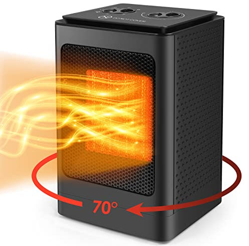 YurDoca Electric Fan Heater,Electric Portable Heater with Overheat and Tip-Over Protection, Personal Adjustable Thermostat Heater with Handle for Home Office Room Desk Indoor Using, Black