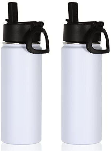 Volhoply 530ml Trinkflasche Edelstahl Zwei Packungen,Doppelwandig Vakuum Isolierte Wasserflasche mit Strohhalm,Metall Water Bottle,BPA-Frei Tasse für kinder, Sport, Schule, Outdoor(Weiß,2 Set)