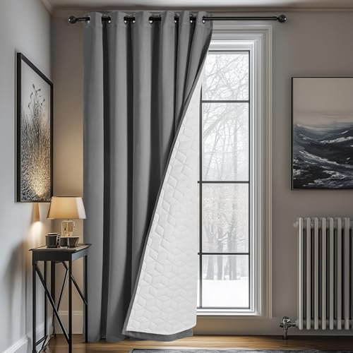 Deconovo Verdunklungsvorhang Vorhang Wärmehaltung Thermo Gardinen Winter Kälteschutz Oesen Tür Wärmeisolierend Raumtrenner Türvorhang, 260x200(HöhexBreite), Hellgrau, 1 Stück
