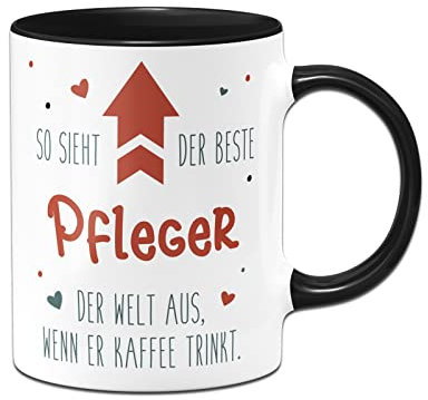 Tassenbrennerei Tasse mit Spruch - So sieht der beste Pfleger der Welt aus, wenn er Kaffee trinkt - Kaffeetasse lustig als Geschenk für Kollegen, Kollegin (Pfleger)