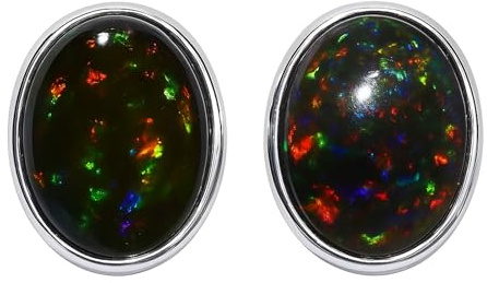 Handgefertigter Ohrstecker Schwarzem Opal-Edelstein aus 925 Sterlingsilber für Damen Mode-Ohrringschmuck Lässige und Party-Ohrringe