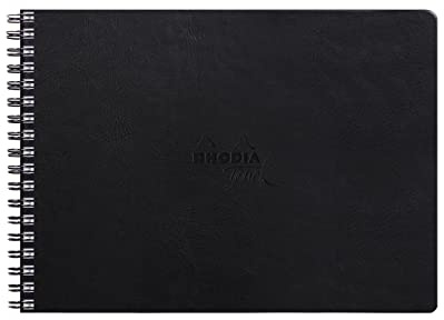 Rhodia 116180C - Spiralbuch / Zeichenheft mit Doppelspirale Mixed Media Book, 32 Blatt Paint'ON-Papier extraweiß 250g, nicht mikroperforiert, DIN A4 Querformat, Hardcover, Schwarz 1 Stück