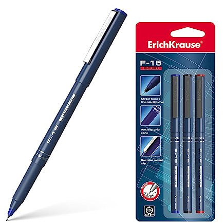 Fineliner F-15 schwarz blau rot 0,6mm 3er Set - Feinliner zum Schreiben Markieren Zeichnen - feiner Faserschreiber für Schule Uni Büro