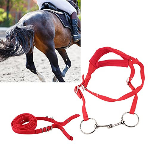 Trensenzaum Pferd, Pferdezaumzeug mit Zügel, Gebisslose Trense mit Zügeln, Verstellbare Trense Zaum mit Zügel, Doppelschicht-Design, mit weicher Polsterung, Zügel Pferd Rot, zum Schutz Der Pferdehaut