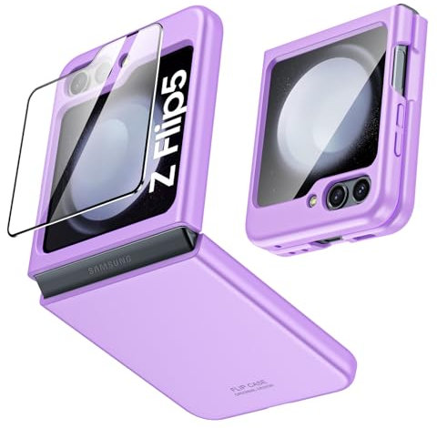 Vizvera Case for Samsung Galaxy z flip 5 2023, Built in Tempered Glass Screen Protectors, Matte Hard PC z flip 5 Phone Case Lightweight Anti Scratch Thin Slim Fit Cover for Samsung z flip 5, Purple
