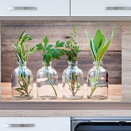 INDIGOS UG Küchenrückwand - Kräuter im Glas - 80x60 cm ESG Echtglas Bedruckt - mit Bild - Motiv - Küche - Rückwand - Glasplatte - Spritzschutz - Herd - Ofen