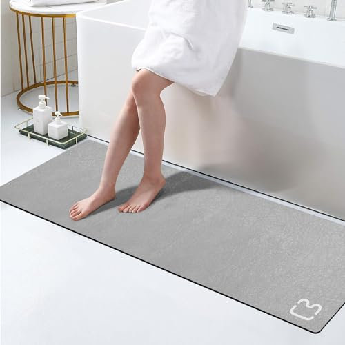 Omulla Alfombra larga de baño con piedra de diatomita, grande, súper absorbente, alfombrilla de baño de tierra de diatomeas, antideslizante, con respaldo de goma, de secado rápido, alfombra de baño