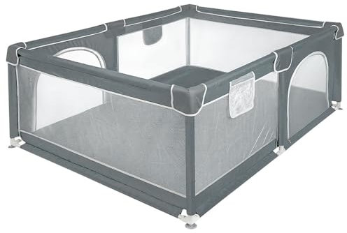 Laufstall für Kinder,Laufstall Baby Faltbar, Laufgitter Baby Faltbar, Rutschfest und Sicher mit CE-Zertifikat, Baby Playpen zum Spielen mit Einfacher Aufstellung-120 * 160 * 66 cm-dunkelgrau