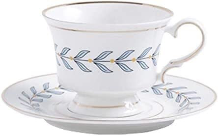 mug en porcelaine, set de mugs, Tasses à café Ensemble de tasses à café 150 ml Bone China Tasse à thé soucoupe Ensemble motif de feuilles Bordure dorée Tasse en céramique Élégante tasse à thé et souco