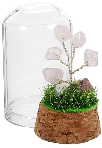 LALAFINA Kristallbaum Deko Mit Glasabdeckung Natürliche Kristallornamente Für Zuhause Und Büro Diy Miniatur Landschaftsbaum Aus Amethyst Rosenquarz Und Bergkristall Stilvolle