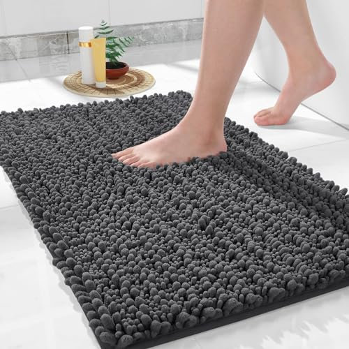Yimobra Bathroom Mat, 51 x 81 cm, Soft and Cozy, Super Absorbent Water, Non-Slip, Machine-Washable, Thick Modern for Bathroom Bedroom, Dark Gray