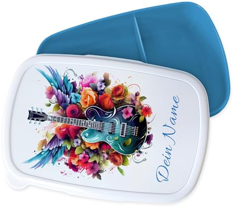 GRAZDesign Kinder Brotdose E-Gitarre & Namen personalisiert, Musik Lunchbox für Schule und Kindergarten - blau