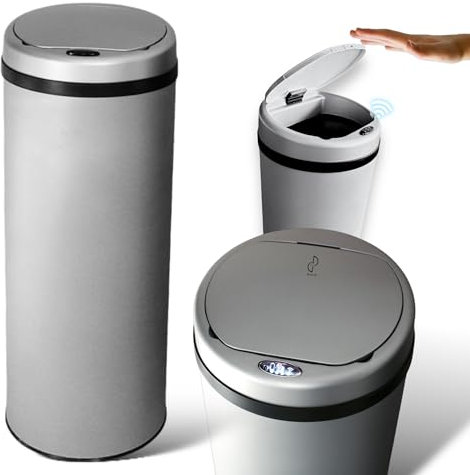 DIVID® Sensor Mülleimer Küche 30, 40 & 50l | Elektrischer Abfallbehälter | Müllbeutel Klemmring | Bewegungserkennung | Automatisch schließender Deckel | Auslaufschutz | Küchenmülleimer (Grau, 40L)