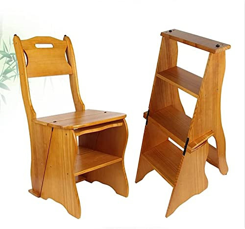 BODHIS Tritthocker, Stühle, Sitze, Rückseite, Treppen, Hocker, Klappregal, Klappleiter, 3 Stufen, Hocker für Erwachsene, Multifunktions-Klappstuhl (Holzfarbe)