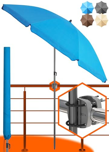 4smile Sonnenschirm Balkon SunnyJoy, 3-in-1 SET, Blau - UPF 50+ Sonnenschirm Ø 180 cm + Sonnenschirmhalter Balkongeländer + Sonnenschirmhülle - Sonnenschutz Balkon Set