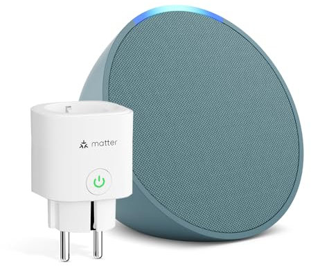 Echo Pop | Blaugrün + Meross Matter Smart Steckdosen, Funktionert mit Alexa - Smart Home-Einsteigerpaket