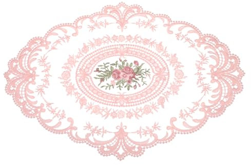 QUARKZMAN sous-Verre en Dentelle Rétro 30X40 Cm Ovale, Napperons Brodés Français, Dessous de Verre en Crochet, pour La Maison Et Les Mariages, Couleur Pêche Rose