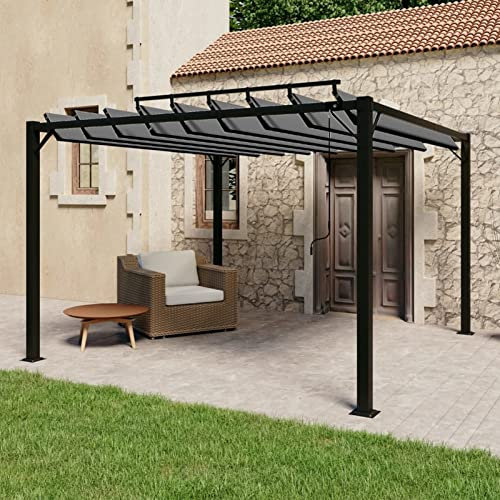 Gecheer Pavillon mit Lamellendach Pergola Sonnenschutz Gartenzelt Sonnendach Gartenpavillon Terrassendach Überdachung 3 x 3 x 2,05/2,25 m (L x B x H) Mit verstellbarem Lamellendach Stoff Aluminium