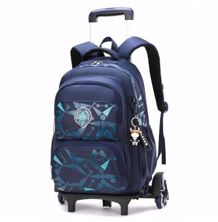 Amythe Kinderrucksack mit Rollen, Abnehmbare Trolley Schulranzen für Jungen Mädchen der Klassen 1-5, Robuster Lässig Rucksack mit 6 Rädern Schulrucksack für Schule/Reise, Blau