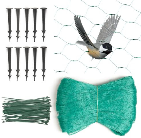 Tymar Vogelschutznetz, Vogelnetz, Teichnetz, Gartennetz, 100x Kabelbinder, 16 Bodenanker(8x20m, Grün)
