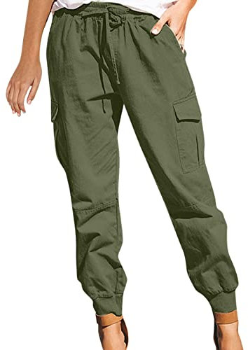 Elastische Stoffhose Hosen Auszugstasche lässige Overalls Farbe Fashion-Hosen stabile Damenhose Damen Freizeithose Sommerhosen für Freizeitaktivitäten im Freien Urlaub Strand (Army Green, S)