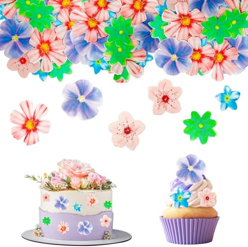 Essbare Blüten Tortendeko,32 Stk Essbare Blumen für Torte,Essbare Tortendeko Blumen Bunt,Tortendeko Blumen Essbar,Esspapier Blumen Cupcake Deko Geburtstag,Kuchen Deko Blumen Essbar für Hochzeit, Taufe