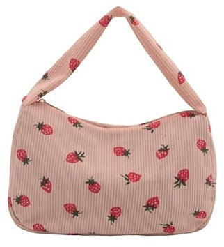 AMZLORD Erdbeer-Umhängetasche for Damen, Erdbeer-Einkaufstasche, süße Cord-Handtasche mit Reißverschluss, Clutch-Geldbörse, Handtasche, Hobo-Tasche for Schulferien, Strandreisen
