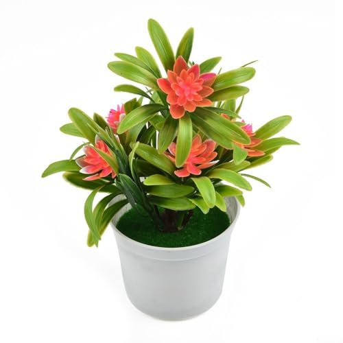 Beautifully Crafted Lotus + Leaves Artificial Flowers Plant Pot, Decoration (Orange)