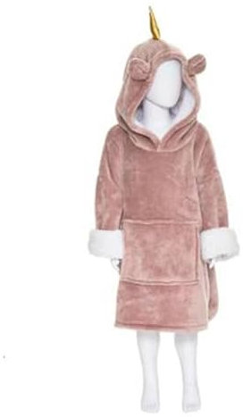 Paris Prix Atmosphera for Kids - Plaid Sweat Capuche Enfant Licorne 60x95cm Rose