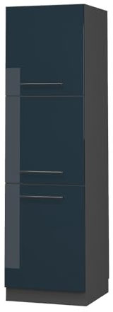 Vicco Herdumbauschrank Fame-Line, Dunkelblau Hochglanz/Anthrazit, 60 cm