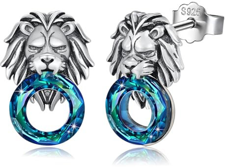 MEDWISE Löwe Ohrringe 925 Sterling Silber Löwe Ohrstecker Kristall Ohrringe Tier Ohrringe Löwe Kleine Ohrringe Hypoallergen Schmuck für Unisex Herren Freund Damen Teenager Geschenk