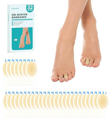 Pansements Ampoule en Gel Hydrocolloïde - Promifun 32 ct - Adhésifs Imperméables Pansements et Bandages pour Bulles - Silicone Blister Bandages Pour Talon, Pied, Orteils,Doigt (Toe Pack)