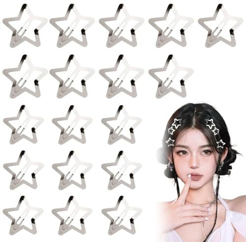 WeddHuis 18 Stücke Stern Haarspangen Y2K 2024 Haarschmuck Pentagramm Hair Clips für Mädchen und Frauen (2 Größe: 3cm, 4cm) (Silber)