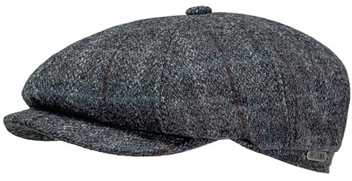WEROR Schiebermütze Herren/Damen – Schirmmütze Flatcap Herrenmütze mit Schirm – Karierte Mütze mit Steppfutter - 100% Wolle - Herbst/Winter – WEROR-433.1 (55, Grau)
