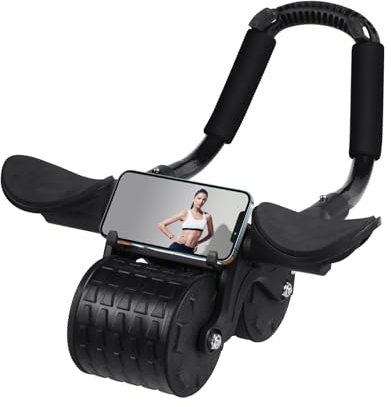 Homavit Bauchroller, Bauchtrainer, Bauchroller mit gepolsterter Kniematte, zum training der coremaster, Bauchmuskeltrainer für Reisen und Hause, für Männer und Frauen (Schwarz)