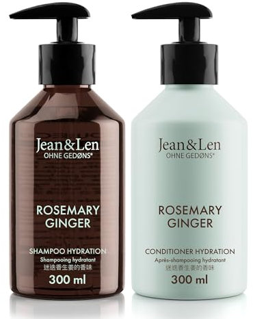 Jean & Len Haarpflege Set Rosemary & Ginger für trockenes und glanzloses Haar, Feuchtigkeit Shampoo und Conditioner im Set, würzig-frischer Rosmarin & Ingwer Duft, ohne Parabene & Silikone, 2x 300 ml