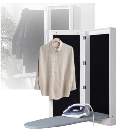 GCGC Wall Mounted Ironing Board Cabinet,Lifting Hidden Ironing Board Space Saver,Folding Ironing Board Cabinet with Mirror,for Home Cloakroom (No Ironing Machine Included)