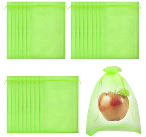 Organza Mesh Bags, RIFNY 50 PCS 15x 20cm Fruit Protection Netting Drawstring Bags for Garden Protect Strawberry Blueberry Tomato from Bird Insect Pest (Green)
