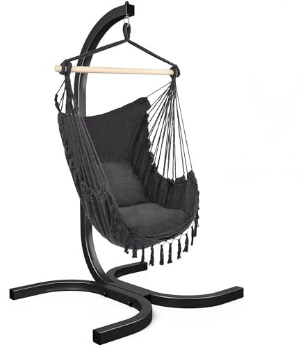 Hängesessel mit Gestell – Indoor & Outdoor, Hängekorb Sessel mit Gestell, Outdoor oder Indoor Schaukel Sessel, Kinder & Erwachsene, belastbar bis max. 100 Kg