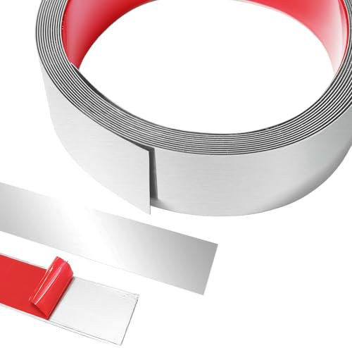 5 m X 4 cm Metallband Zierleisten Selbstklebend, Edelstahlblech Wandleisten, Stuckleisten wand, Schäl und Stick Edelstahl für Kamin, Spiegelrahmen, Möbel und Heimdekoration-Silber