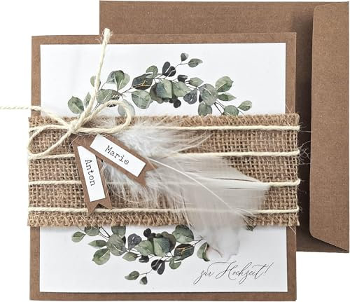 Glückwunschkarte zur Hochzeit, personalisiert mit Namen Brautpaar, auch als Geldgeschenk Verpackung geeignet, Eukalyptus