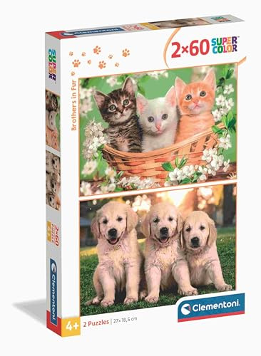 Clementoni Puzzle 2x60 Brothers in Fur 120 Stücke - für Kindern 4-6 Jahre, Geschenk für Kinder, Made in Italy, 24820