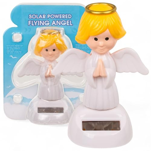 MIJOMA Solarbetriebene Wackelfigur - Bewegliche Figur mit Solarzelle, Kunststoff, 10 cm hoch, Keine Batterien notwendig, Für Fensterbretter, Autos & sonnige Plätze (Engel weiß)