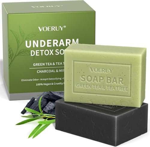 Savon Détox Aisselles Contient du Thé Vert et du Savon au Charbon Actif, Élimination des Odeurs Exfoliant, Hydratant, Savon pour Jambes, Genoux, Pieds, Mains et Tout le Corps 280g