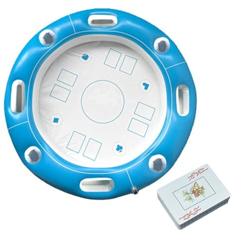 Palaufr Piscina flotante mesa de juego | Mesa de juego inflable | Incluye cartas para adultos y familias en verano