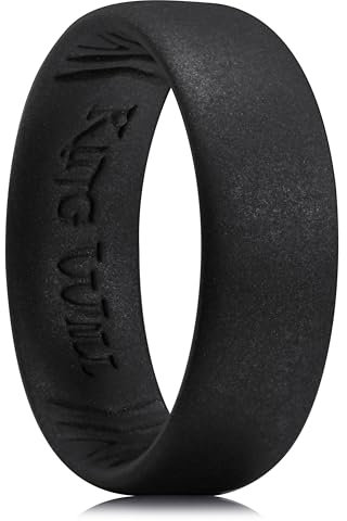 King Will Men's Silicone Wedding Band - 1.8mm Ultra Thin Ring with Black Metallic Shimmer | Comfort Grip Inner Design | Hypoallergenic Rubber Ring for Gym, Work, Travel Size R 1/2 (9)