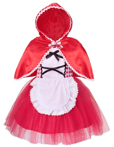 Little Red Riding Hood Costume Kids Girls World Book Day Fancy Dress 1-8Y | Halloween Cosplay Costumes Themed Party Dressing up Dresses with Short Cloak Cape Fairytale Clothes