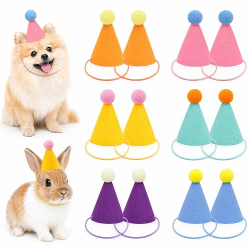 Mini Partyhüte in sanften Farben, Geburtstagsmützen für Hunde, Katzen | 12 Kaninchen und Stofftiere, Niedliche Tierparty Dekoration, Pastellfarbenset