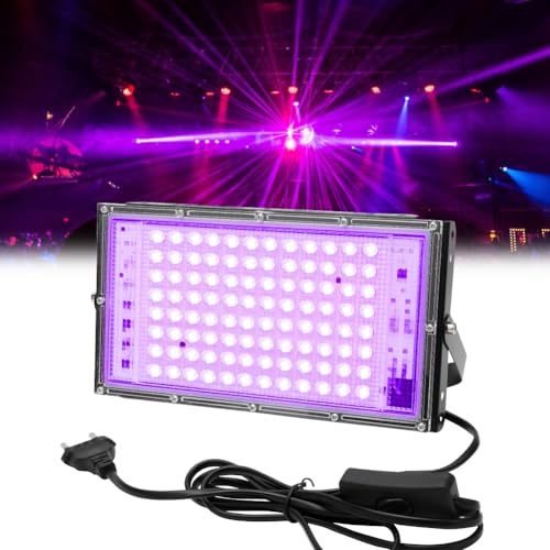 Yuragim 1 Stück 100W LED UV Schwarzlicht Strahler, UV Fluter IP66 Wasserdicht Schwarzlichtlampe, 395nm Blacklight mit Schalter für Disco,Glow Party Deko,Bars,Halloween,Bühnenbeleuchtung,Party