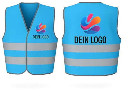 Warnweste Kinder personalisiert mit Logo, Namen oder Motiv – reflektierende Sicherheitsweste für Schule & Kindergarten – Farben: Pink, Gelb, Orange, Grün, Hellblau, Rot, Lila – mit Wunschtext